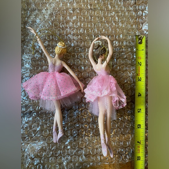 Pretty Pink Dancing Ballerina Bundle Christmas Ornaments Blonde Brunette - Picture 4 of 4